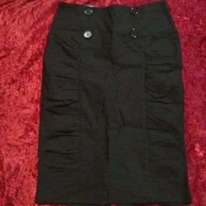 Black Stretch Pencil Skirt with Button Accents